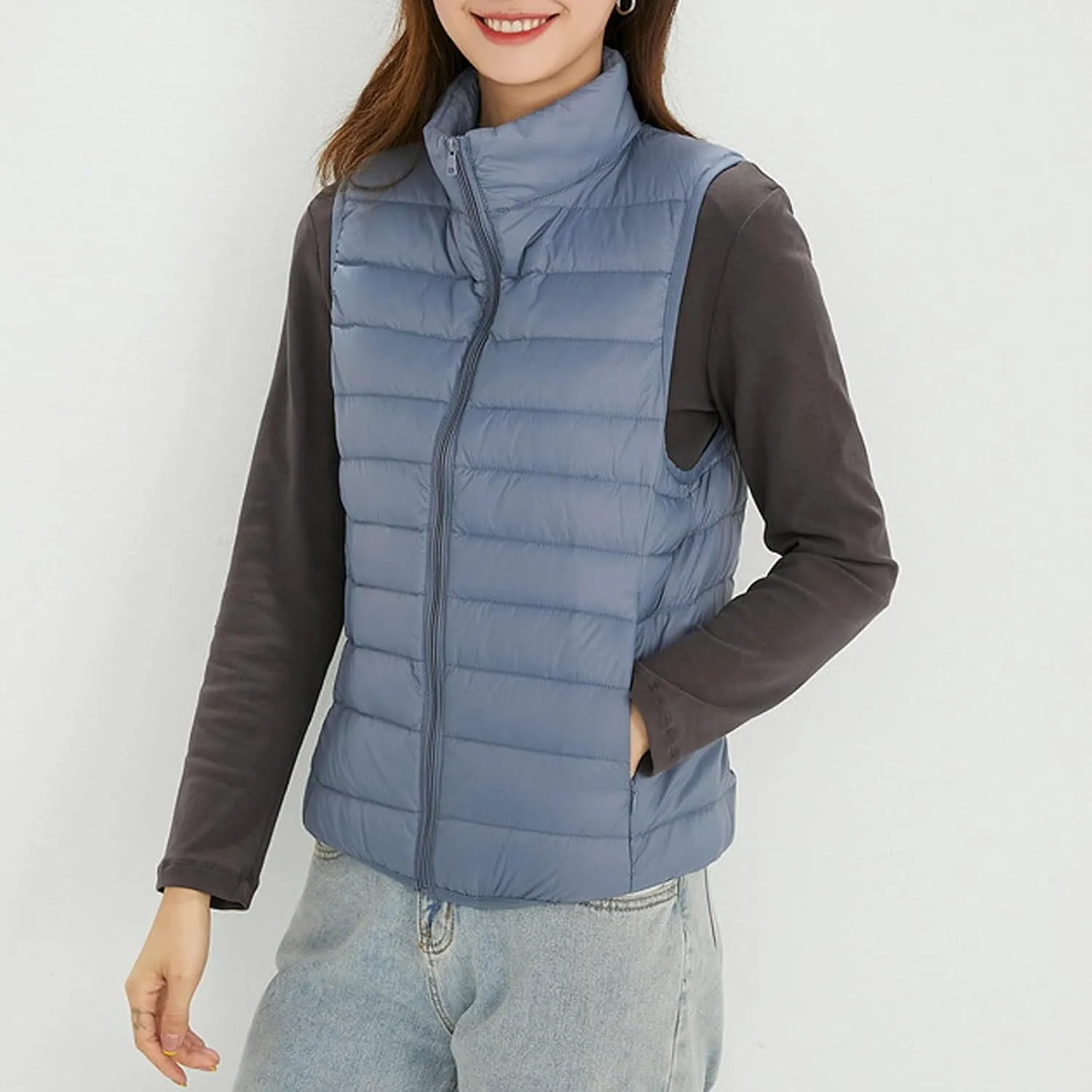 tuduoms Women's Packable Down Vest Ultra-light Quilted Padded Puffer Outerwear Jacket Vests Teen Girl Cute Warm Zip Coats
