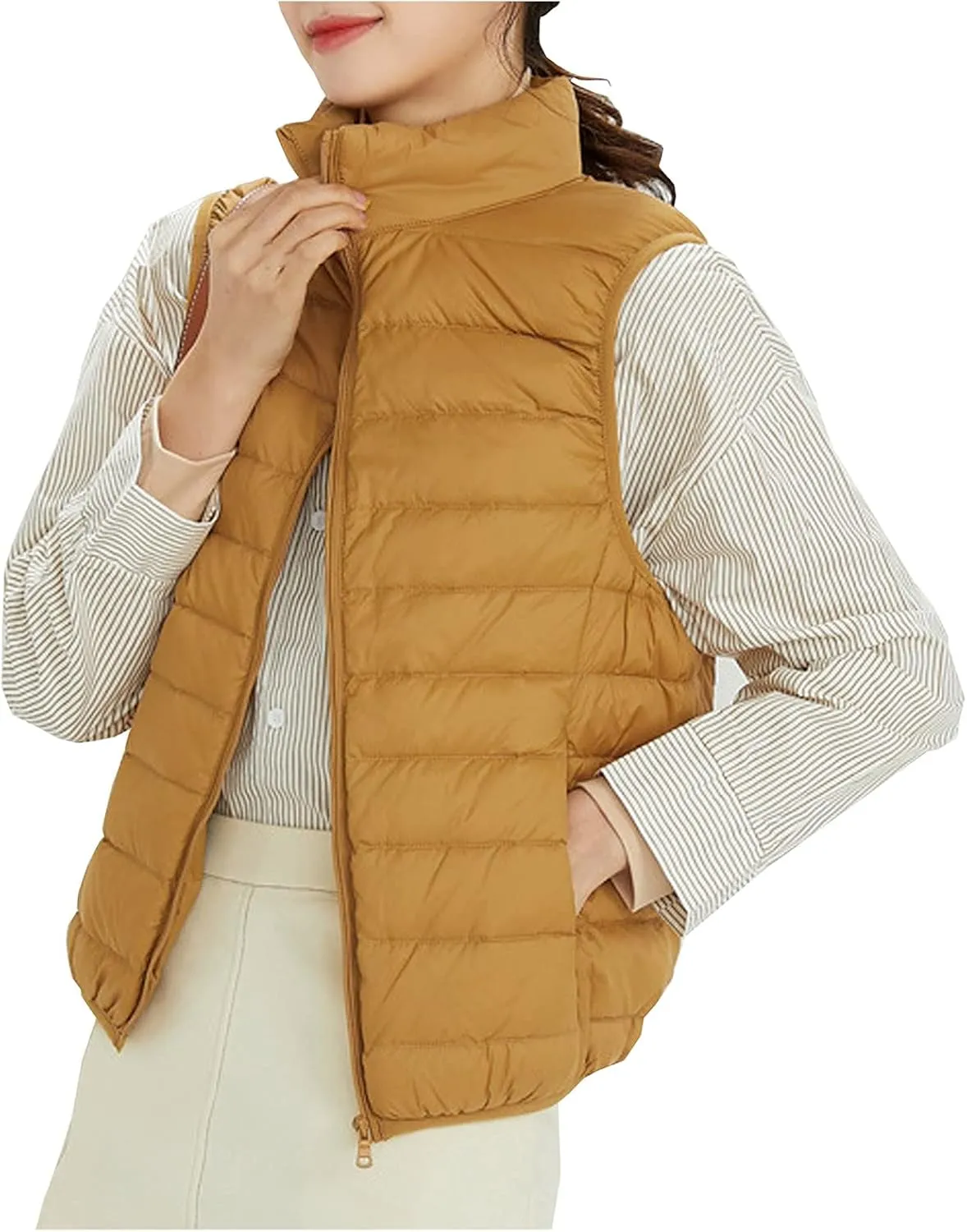 tuduoms Women's Packable Down Vest Ultra-light Quilted Padded Puffer Outerwear Jacket Vests Teen Girl Cute Warm Zip Coats