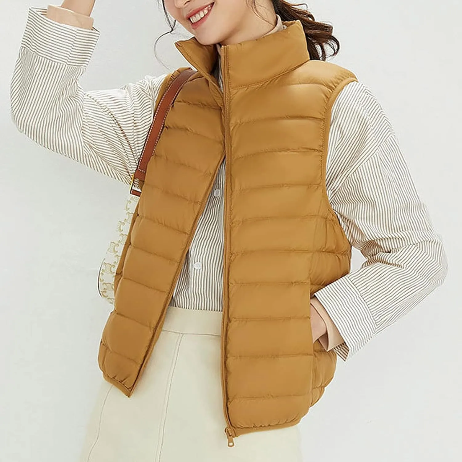 tuduoms Women's Packable Down Vest Ultra-light Quilted Padded Puffer Outerwear Jacket Vests Teen Girl Cute Warm Zip Coats