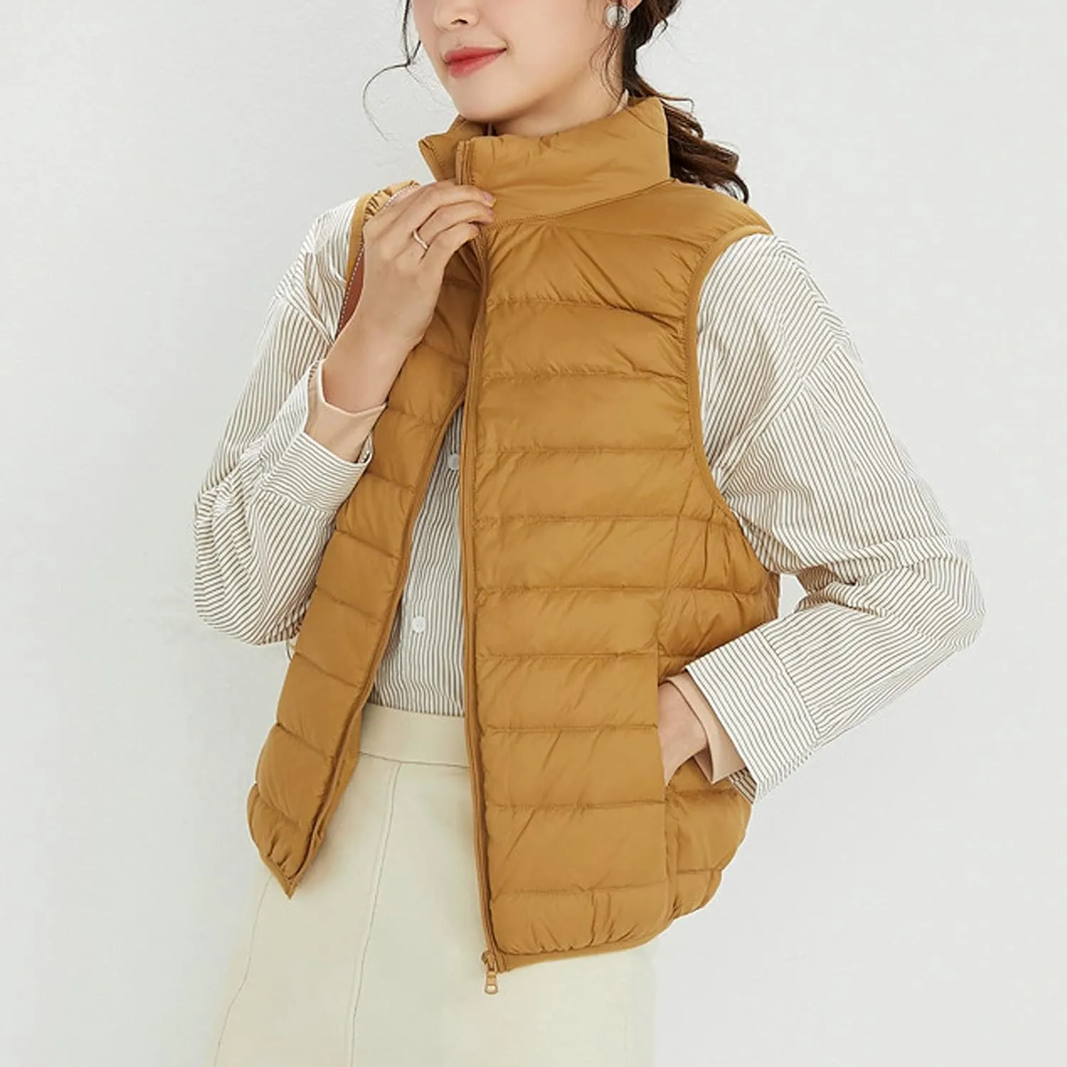 tuduoms Women's Packable Down Vest Ultra-light Quilted Padded Puffer Outerwear Jacket Vests Teen Girl Cute Warm Zip Coats