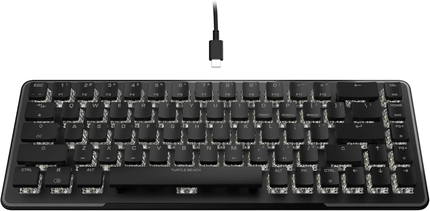 Turtle Beach Vulcan II Mini 65% Optical Gaming Keyboard - Customizable RGB Illumination, Detachable Cable, Button Duplicator, On-Board Profiles, Aluminum Plate, 200M Keystroke Durability - Black