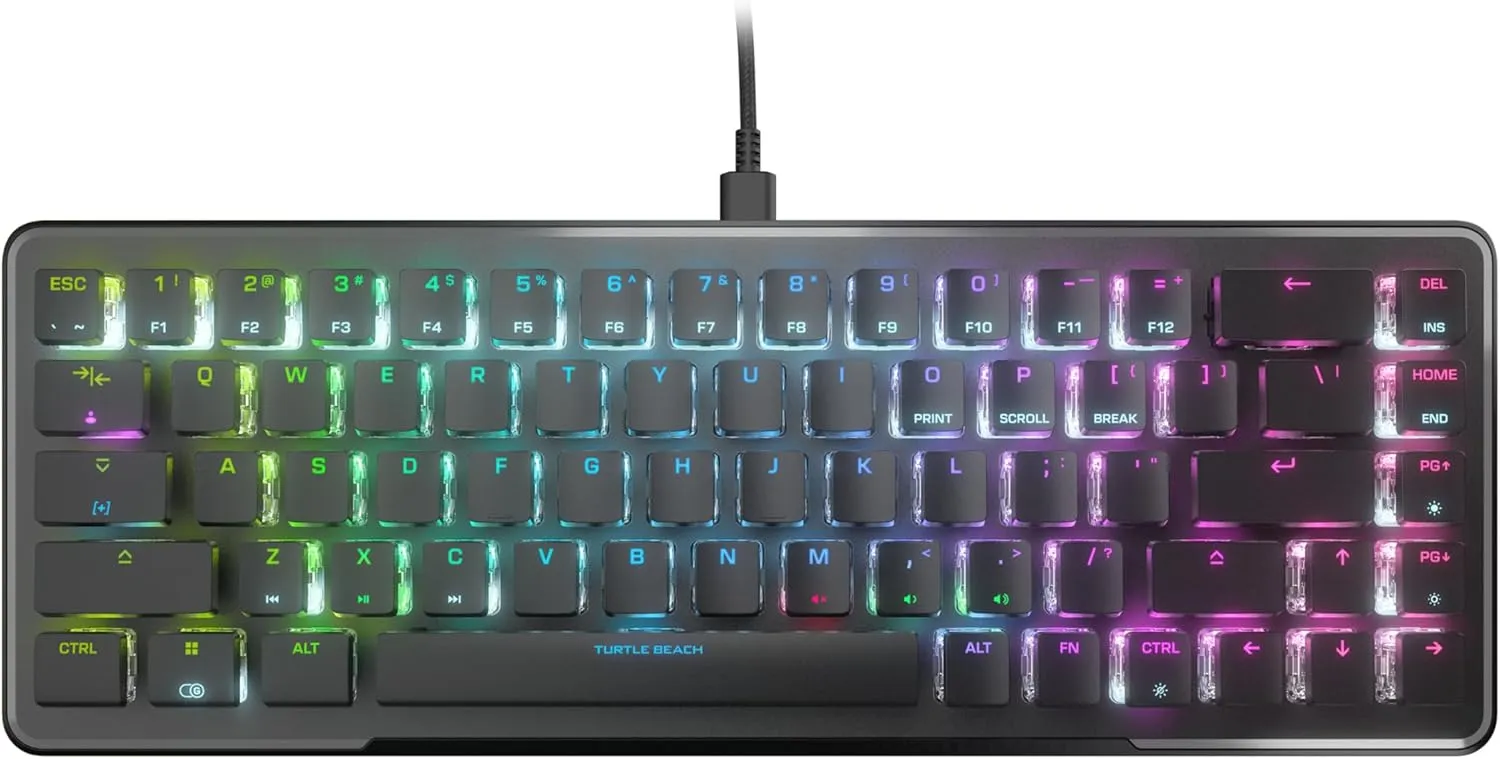 Turtle Beach Vulcan II Mini 65% Optical Gaming Keyboard - Customizable RGB Illumination, Detachable Cable, Button Duplicator, On-Board Profiles, Aluminum Plate, 200M Keystroke Durability - Black