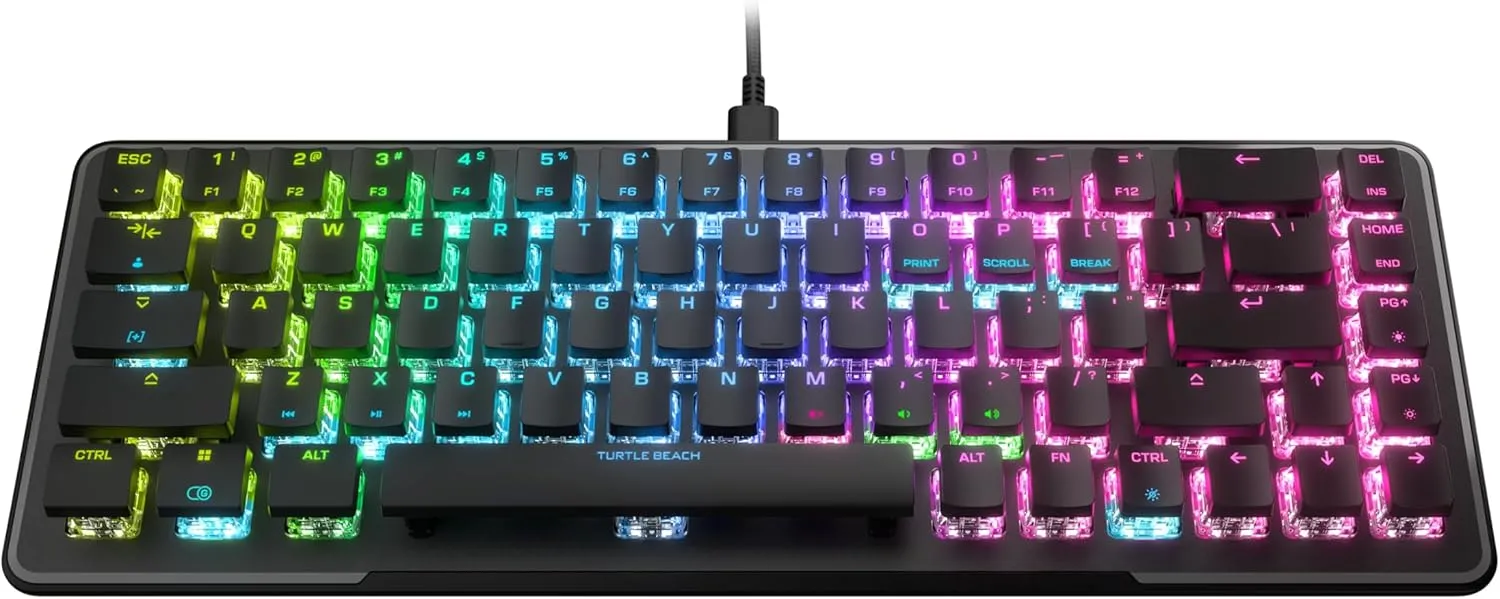 Turtle Beach Vulcan II Mini 65% Optical Gaming Keyboard - Customizable RGB Illumination, Detachable Cable, Button Duplicator, On-Board Profiles, Aluminum Plate, 200M Keystroke Durability - Black
