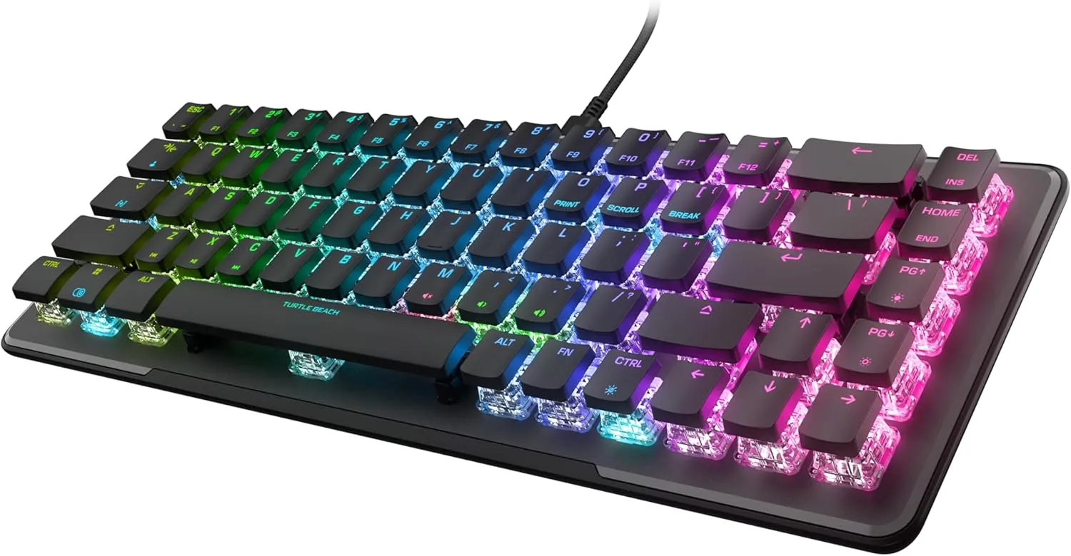 Turtle Beach Vulcan II Mini 65% Optical Gaming Keyboard - Customizable RGB Illumination, Detachable Cable, Button Duplicator, On-Board Profiles, Aluminum Plate, 200M Keystroke Durability - Black