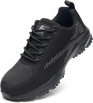 Unisex Adults Work Shoes - Black - All Seasons - Industrial & Construction - Lace-Up - Mesh - Moderate Cushioning - Hiking - Adults (Men & Women) Outdoor Enthusiasts & Athletes