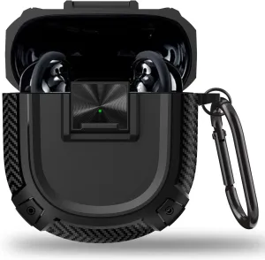 [Upgrade Secure Lock] Compatible for Bose QuietComfort Earbuds II (2022) / Ultra Earbuds (2023) Case TPU Military Shell Protective Cover Skin Shock-Absorbing with Keychain and Lanyard (Black)