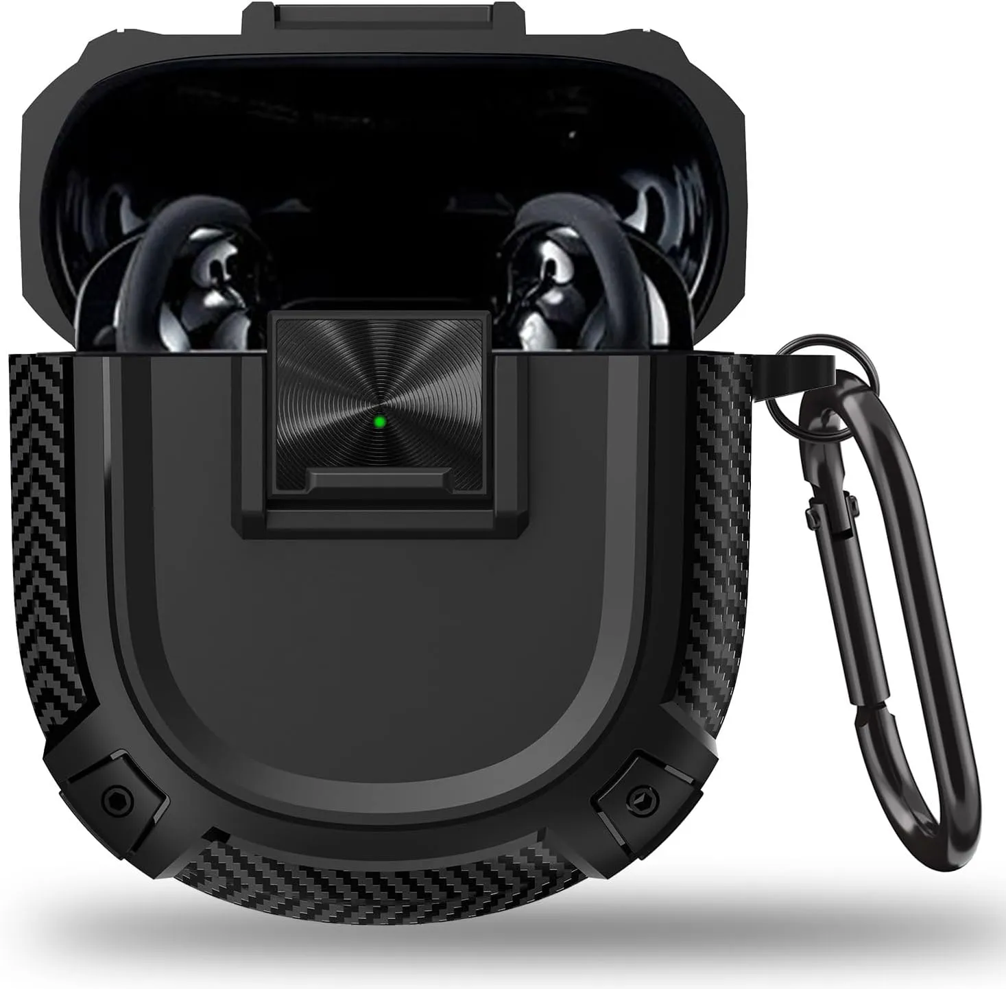 [Upgrade Secure Lock] Compatible for Bose QuietComfort Earbuds II (2022) / Ultra Earbuds (2023) Case TPU Military Shell Protective Cover Skin Shock-Absorbing with Keychain and Lanyard (Black)