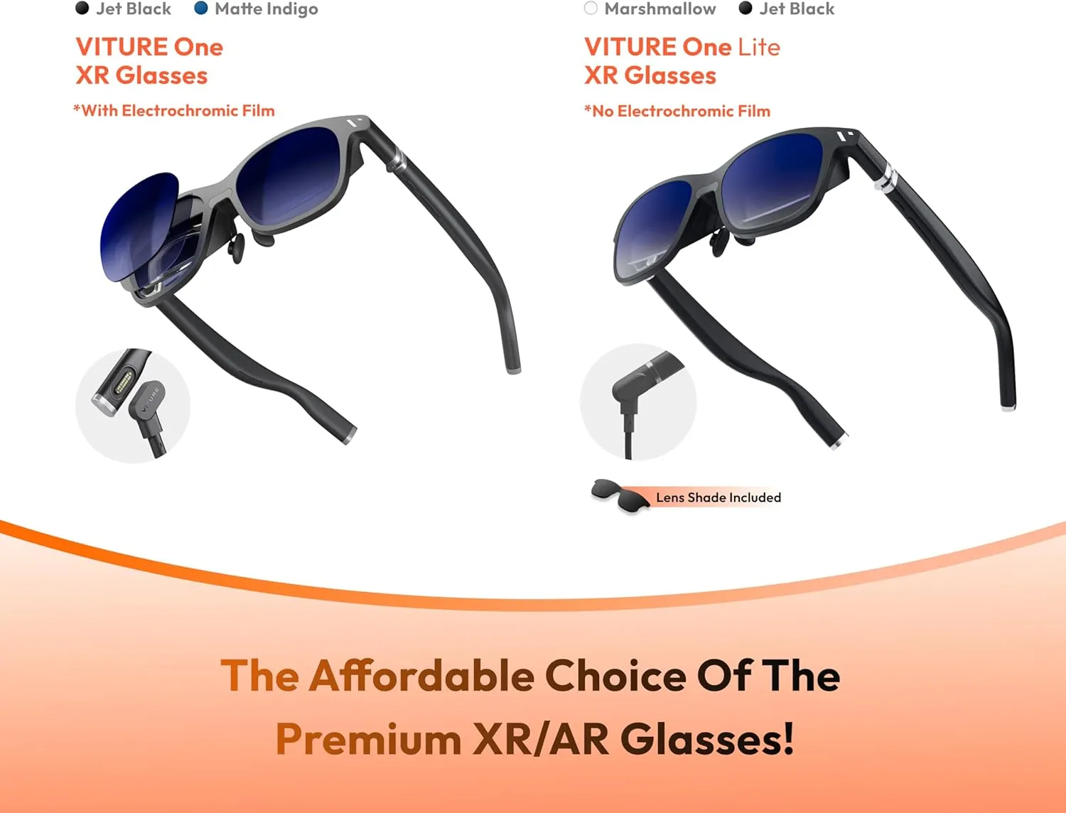 VITURE One Lite XR Glasses, 120" Full HD, Harman Sound, AR Glasses fits iPhone 16/15 (Spatial Video Supported), Steam Deck/ROG Ally/Gaming Consoles/PC/Android, Myopia Adjustments