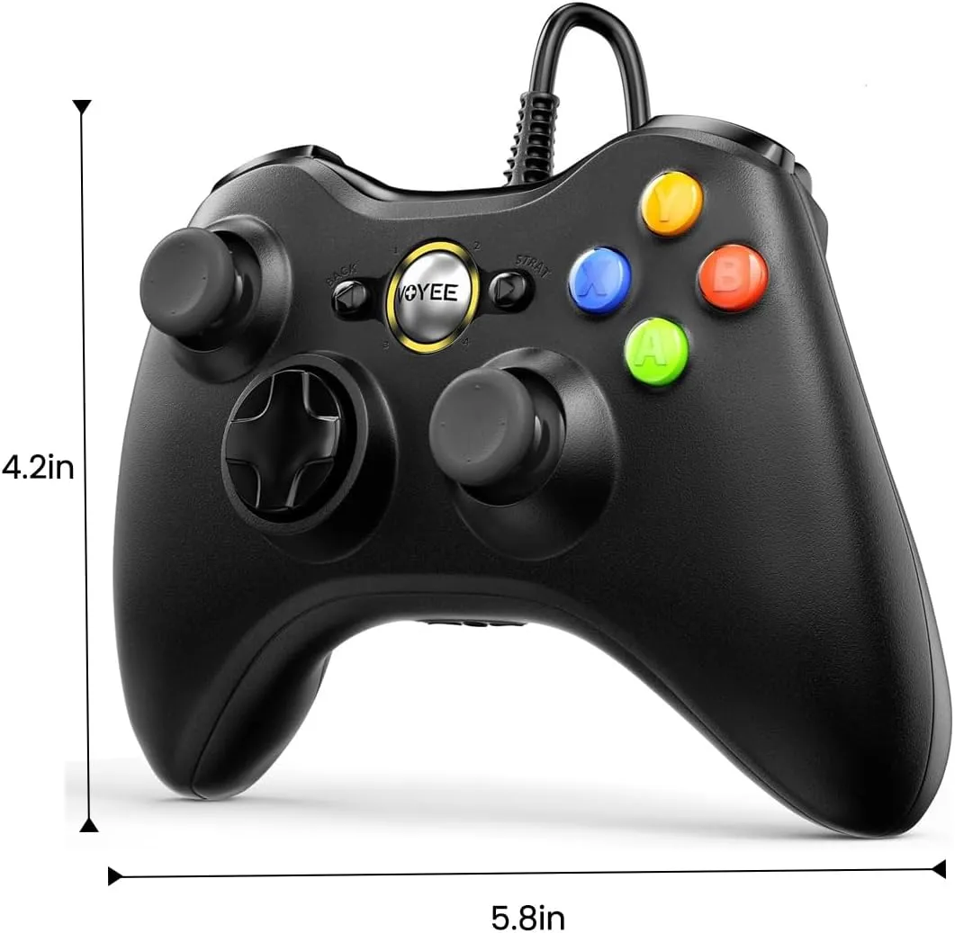 VOYEE PC Controller, Wired Controller Compatible with Microsoft Xbox 360 & Slim/PC Windows 10/8/7, with Upgraded Joystick, Double Shock | Enhanced (Black)