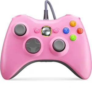 VOYEE PC Controller, Wired Controller Compatible with Microsoft Xbox 360 & Slim/PC Windows 10/8/7, with Upgraded Joystick, Double Shock | Enhanced (Pink)