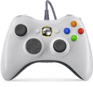 VOYEE PC Controller, Wired Controller Compatible with Microsoft Xbox 360 & Slim/PC Windows 10/8/7, with Upgraded Joystick, Double Shock | Enhanced (White)