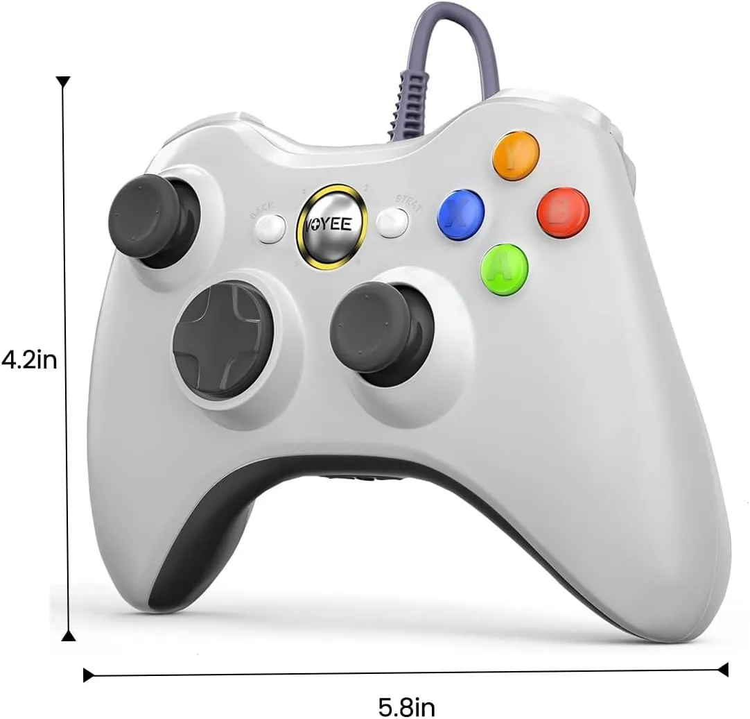VOYEE PC Controller, Wired Controller Compatible with Microsoft Xbox 360 & Slim/PC Windows 10/8/7, with Upgraded Joystick, Double Shock | Enhanced (White)