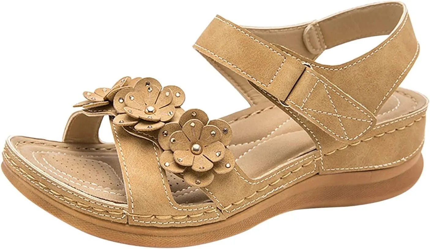 Walking Orthotic Orthopedic Sandals for Women Comfortable Dressy Casual Shoes Platform Wedges Sandal Orthopedic Arch Support Shoes with Adjustable Hook Loop