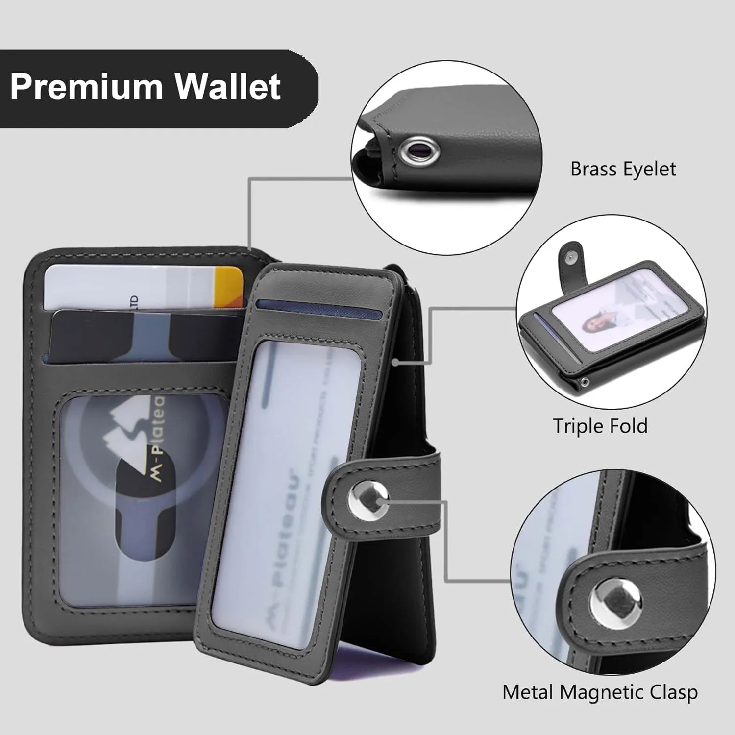 Wallet Women Small, Minimalist Wallet for Men, Keychain Wallet with ID Card Holder (Dark Black)