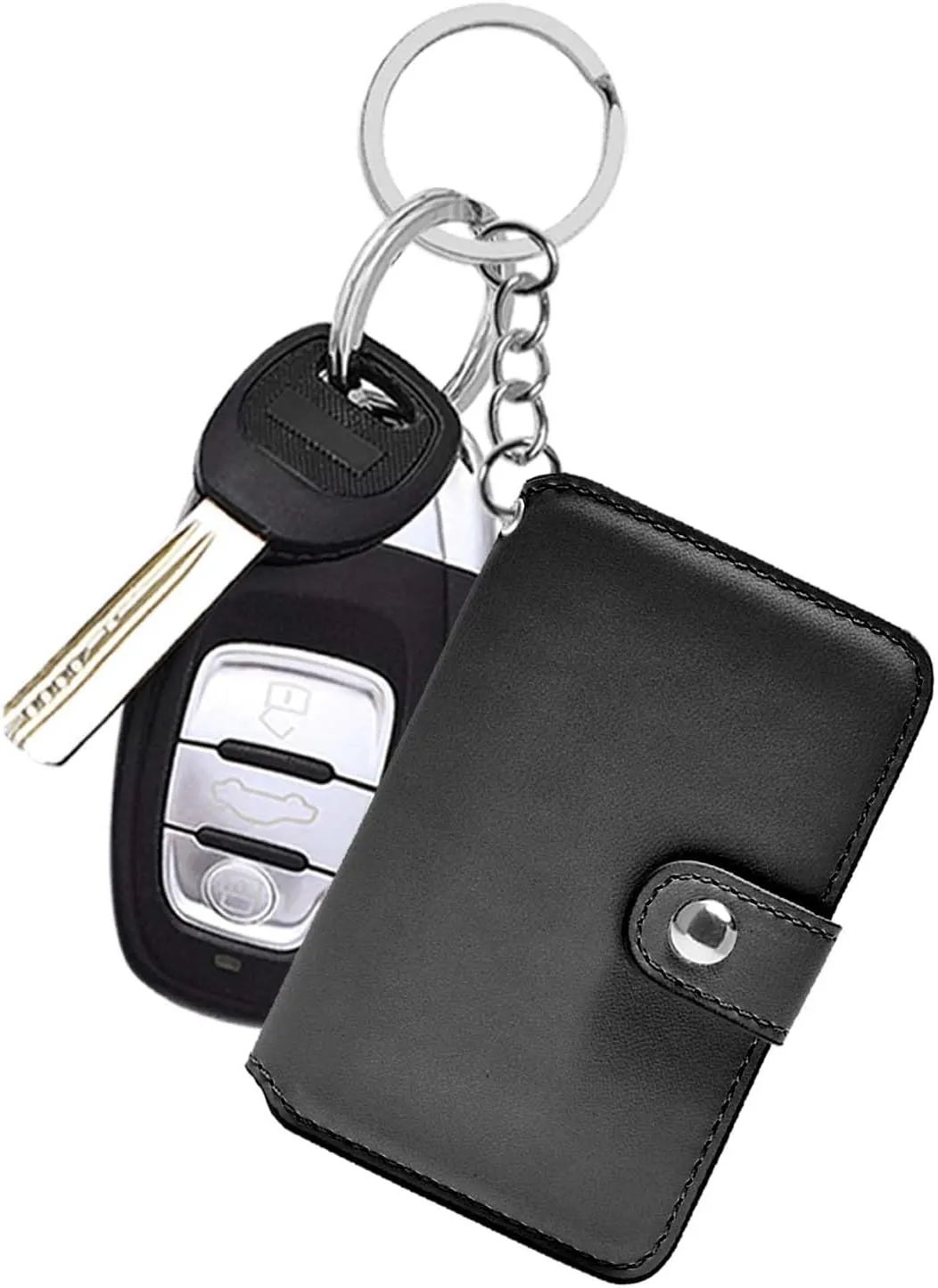 Wallet Women Small, Minimalist Wallet for Men, Keychain Wallet with ID Card Holder (Dark Black)