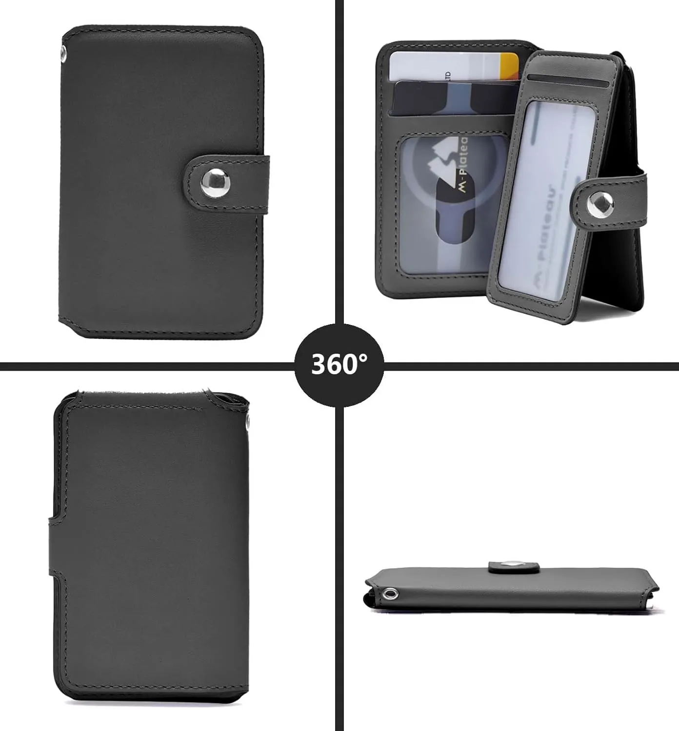 Wallet Women Small, Minimalist Wallet for Men, Keychain Wallet with ID Card Holder (Dark Black)