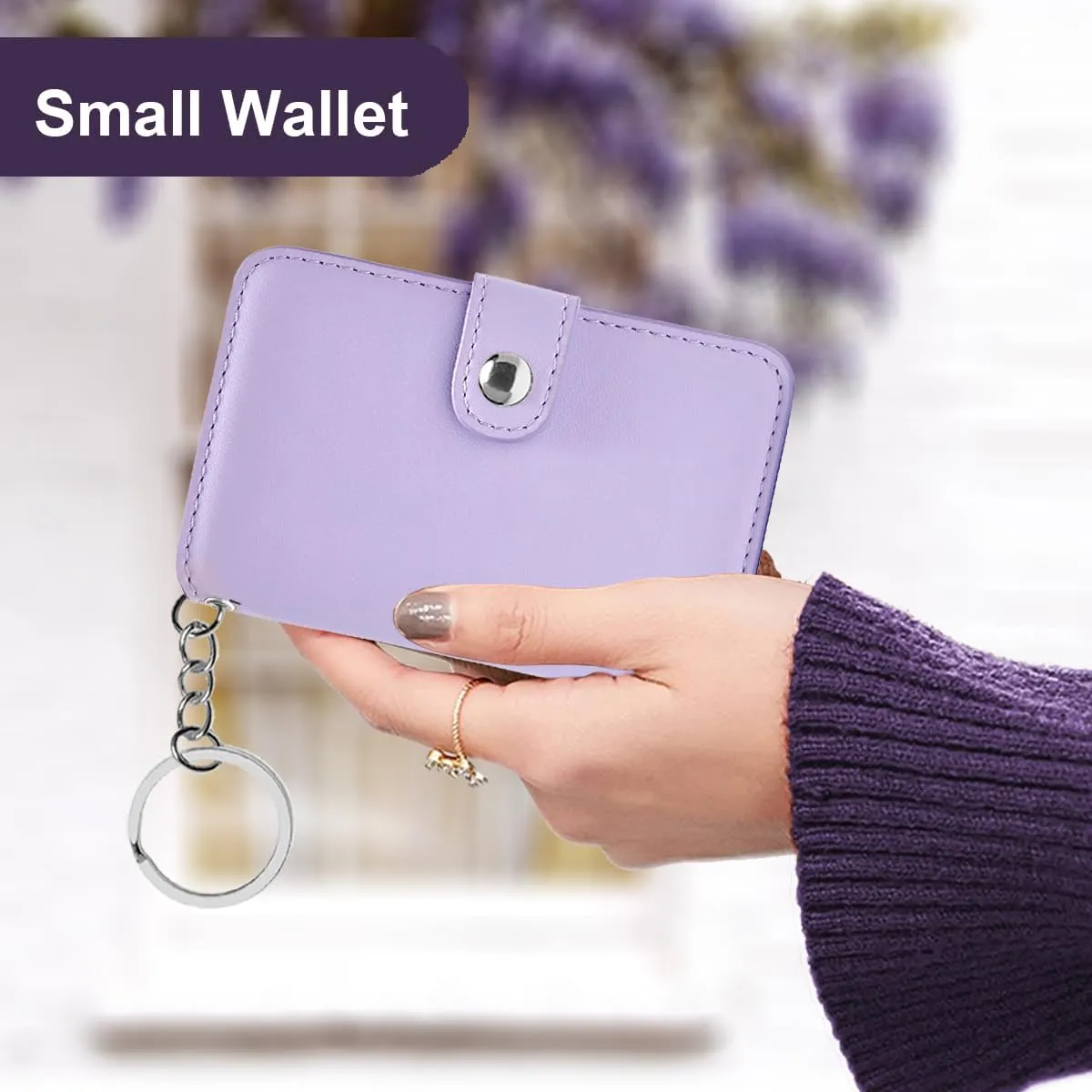 Wallet Women Small, Minimalist Wallet for Men, Keychain Wallet with ID Card Holder(Lavender)