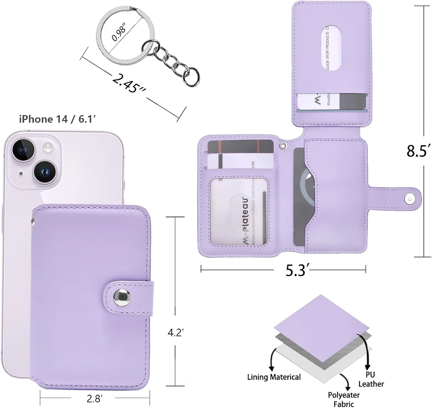 Wallet Women Small, Minimalist Wallet for Men, Keychain Wallet with ID Card Holder(Lavender)