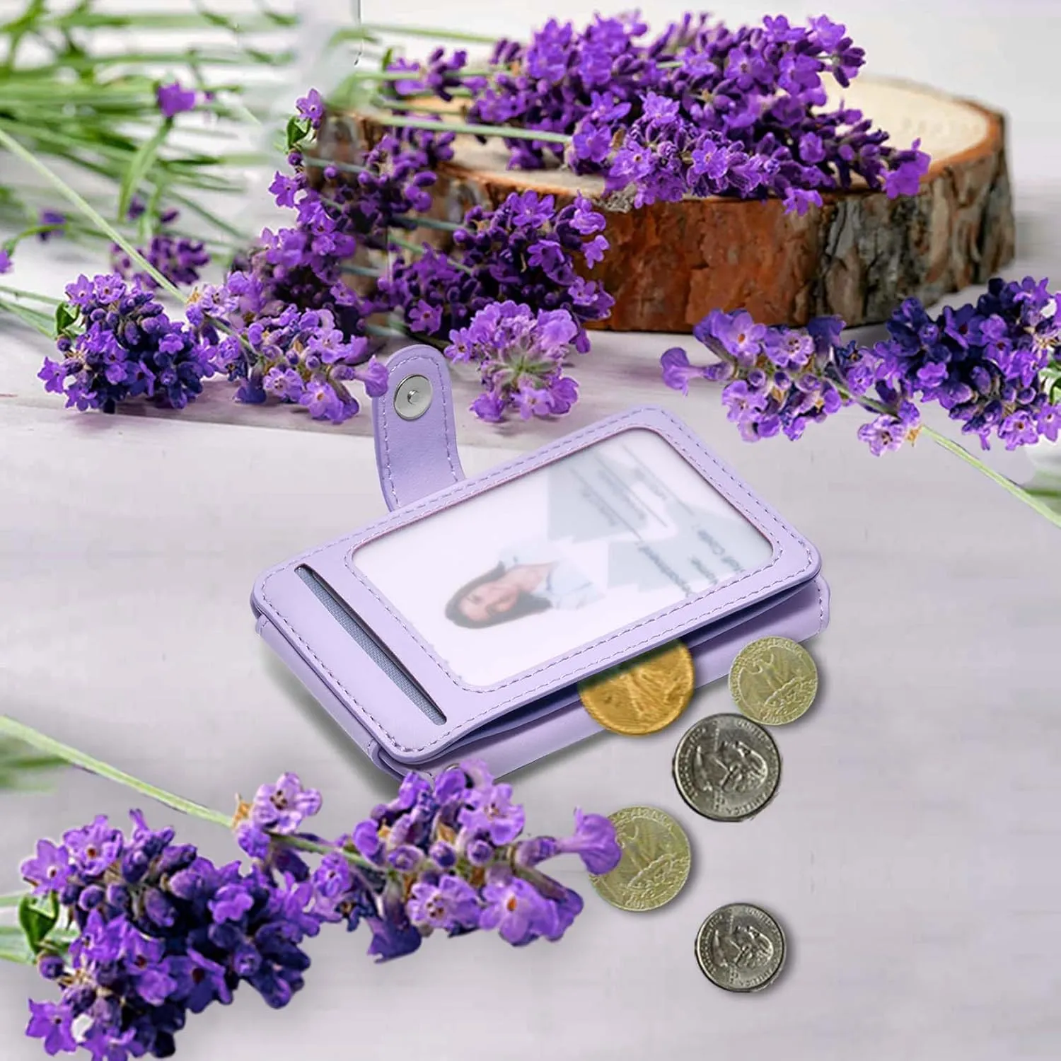 Wallet Women Small, Minimalist Wallet for Men, Keychain Wallet with ID Card Holder(Lavender)