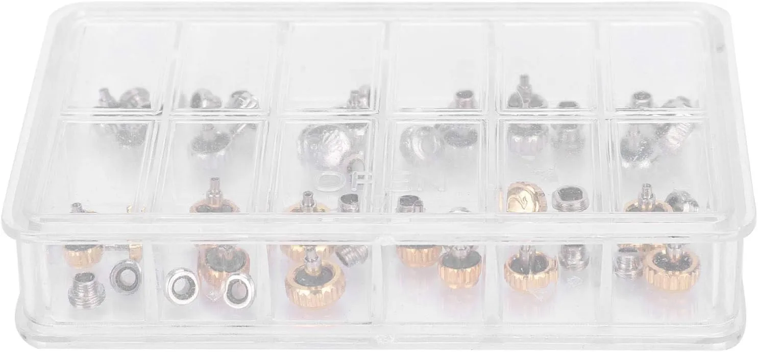 Watch Crown, Copper Watch Head Watch Crown Parts, Stainless Steel Watch Crown Spring Set Watch Repairing Tool Accessory, Wrist Watch Parts Replacement Accessories Silver Gold