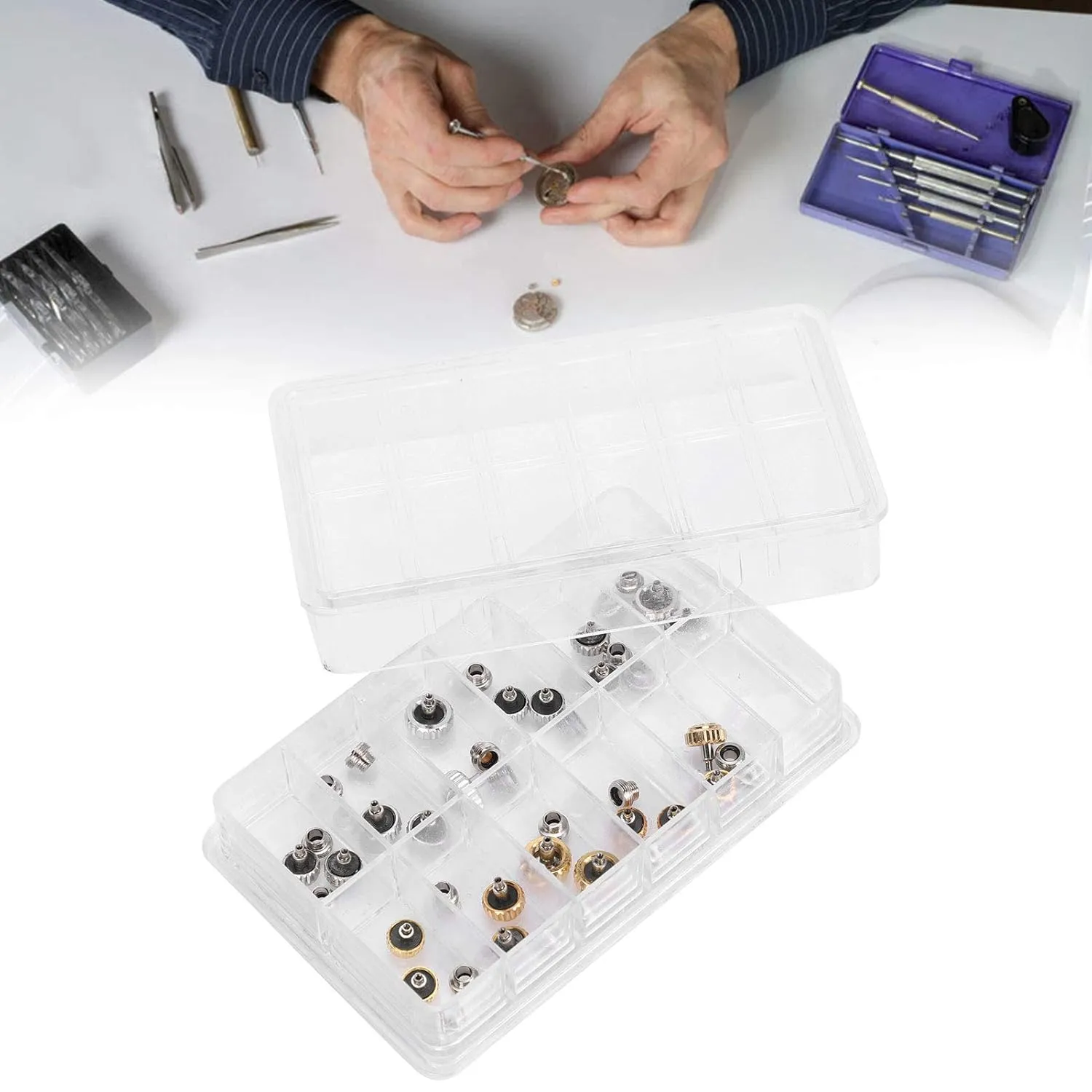 Watch Crown Spare Parts, Silver Gold Steel Watch Head Wrist Watch Parts Watchmaker Repairing Tool Kit Watch Replacement Accessories Watch Crown Watch Repairing Tool Accessory