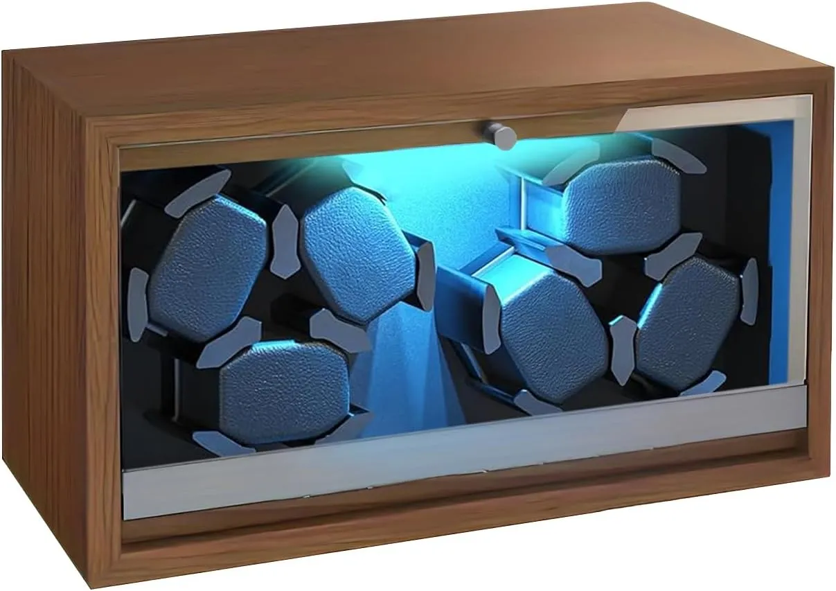 Watch Winder for Automatic Watches,6 Automatic Watch Shaker Wooden Double Watch Winder with Super Quiet Motor, Blue LED Light & Flexible Watch Pillows for Lady and Man Watches,Gift for Man