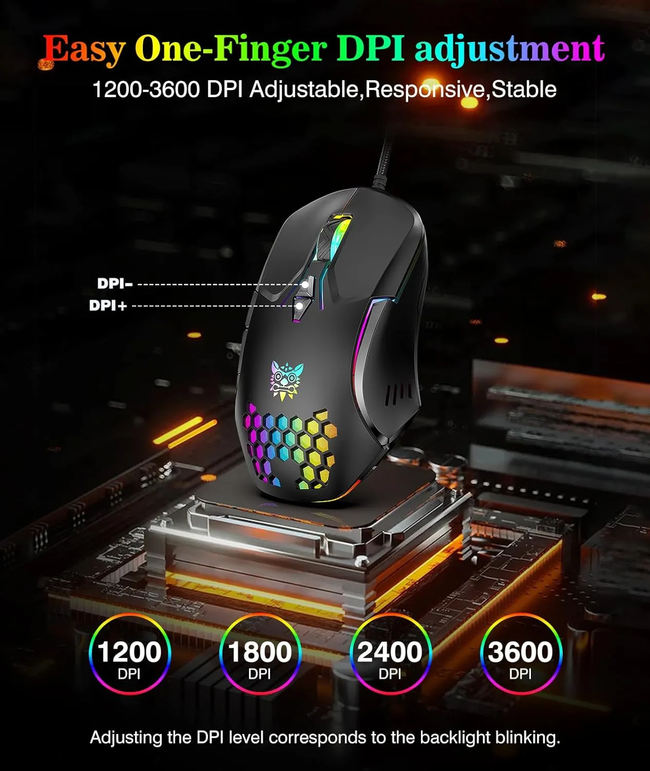 Wired PC Gaming Mouse: High Precision Sensor,RGB Backlit, Adjustable DPI, 7 Buttons Programmable,Ergonomic mice for Office & Gaming on Windows/Mac/Linux/Chrome-Black