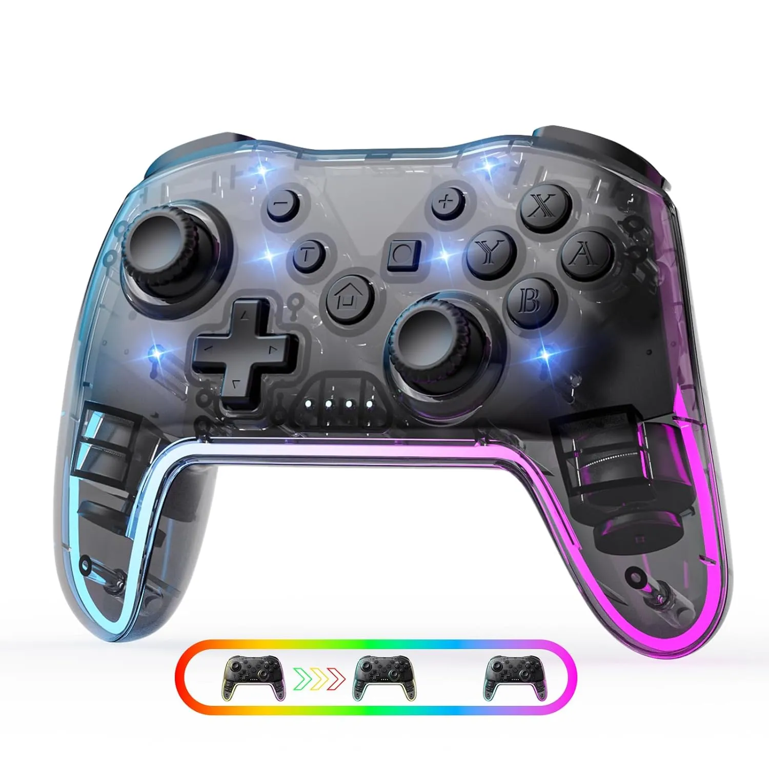 Wireless Controller for Switch/Lite/OLED/PC/Android/iOS - Ergonomic Gamepad with 7 Color RGB Lighting, Turbo/Vibration Adjustment & One-Key Wake-Up Function