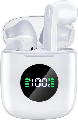Wireless Earbuds, Bluetooth Earbuds Bass Stereo, IPX7 Waterproof Ear Buds with Mic LED Display, in Ear Earphones, 78H Playtime Bluetooth Headphones for Smartphone Laptop Sports