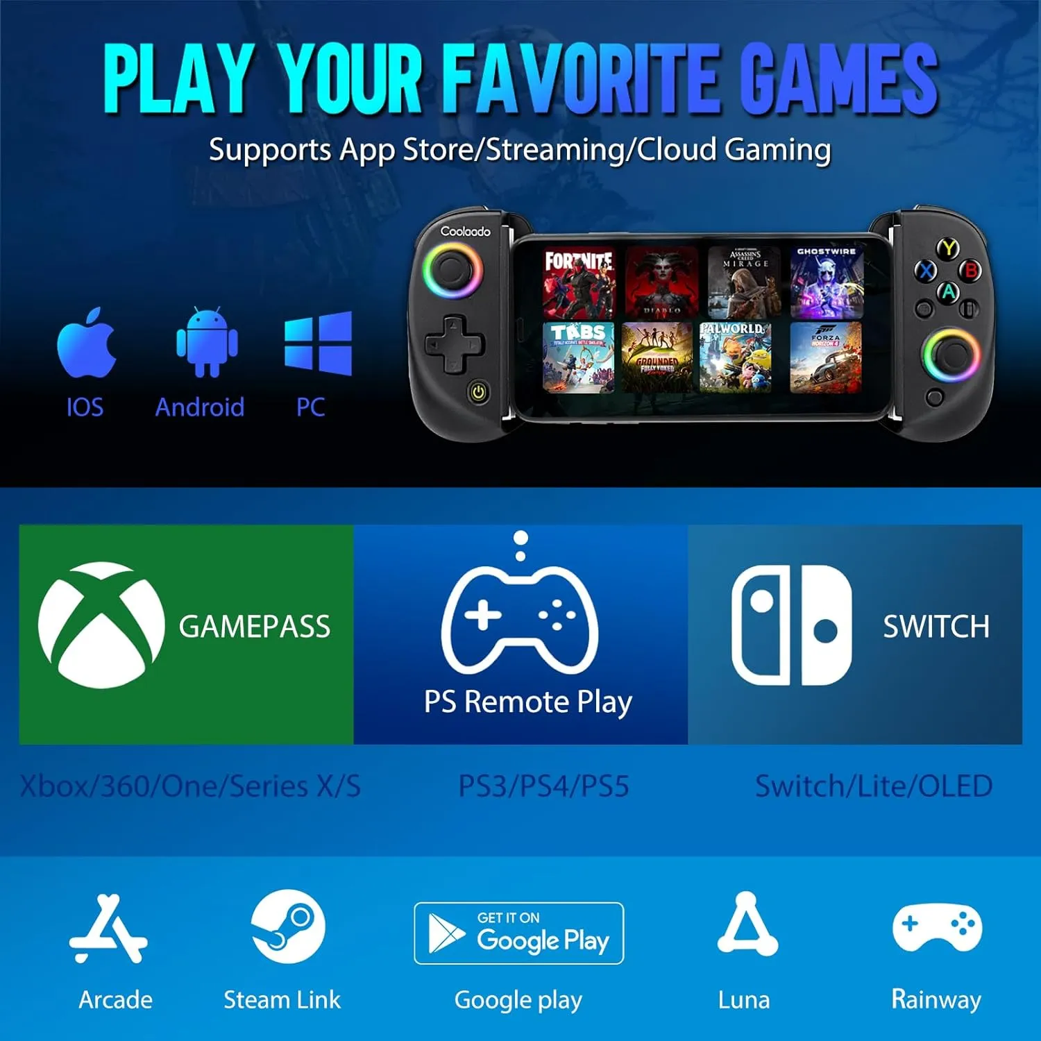 Wireless Mobile Gaming Controller for IOS & Android, Bluetooth Smartphone/Tablet Handheld Joystick Gamepad with Adjustable Clip for iPhone/iPad/Samsung etc.Support Xbox/PS3/4/Switch/PC (Black)