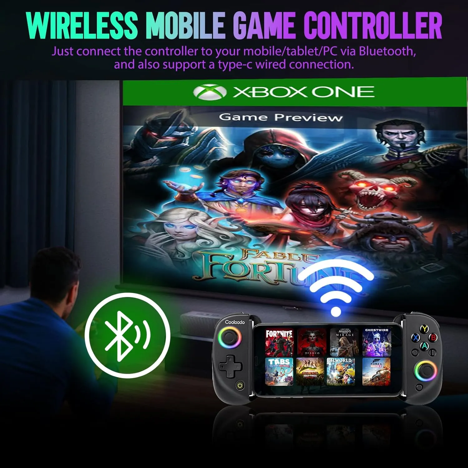 Wireless Mobile Gaming Controller for IOS & Android, Bluetooth Smartphone/Tablet Handheld Joystick Gamepad with Adjustable Clip for iPhone/iPad/Samsung etc.Support Xbox/PS3/4/Switch/PC (Black)
