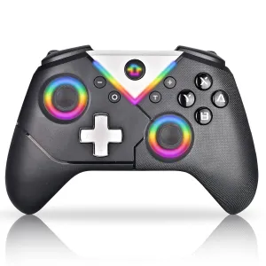 Wireless Switch Controller for Nintendo Switch/OLED, PC, Steam, Android, iOS - RGB Backlit Pro Controller with Bluetooth & Wired Modes, Turbo, Macro, Dual Vibration, Gyro, Headphone Jack, Wake-up & Screenshot - Black