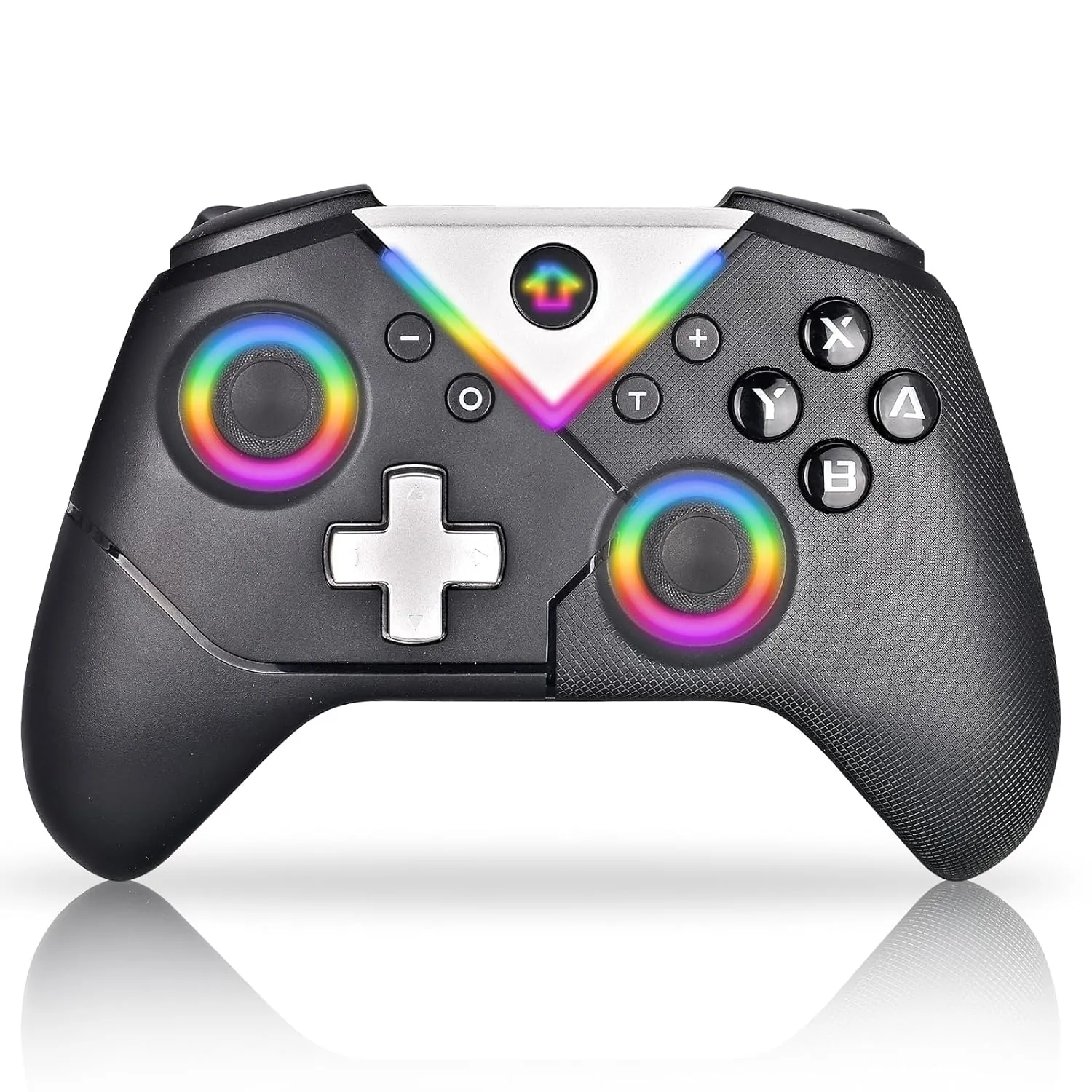 Wireless Switch Controller for Nintendo Switch/OLED, PC, Steam, Android, iOS - RGB Backlit Pro Controller with Bluetooth & Wired Modes, Turbo, Macro, Dual Vibration, Gyro, Headphone Jack, Wake-up & Screenshot - Black
