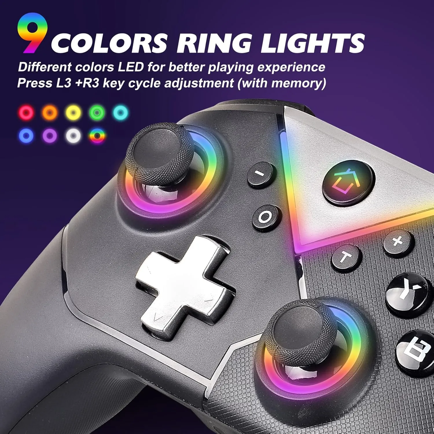 Wireless Switch Controller for Nintendo Switch/OLED, PC, Steam, Android, iOS - RGB Backlit Pro Controller with Bluetooth & Wired Modes, Turbo, Macro, Dual Vibration, Gyro, Headphone Jack, Wake-up & Screenshot - Black