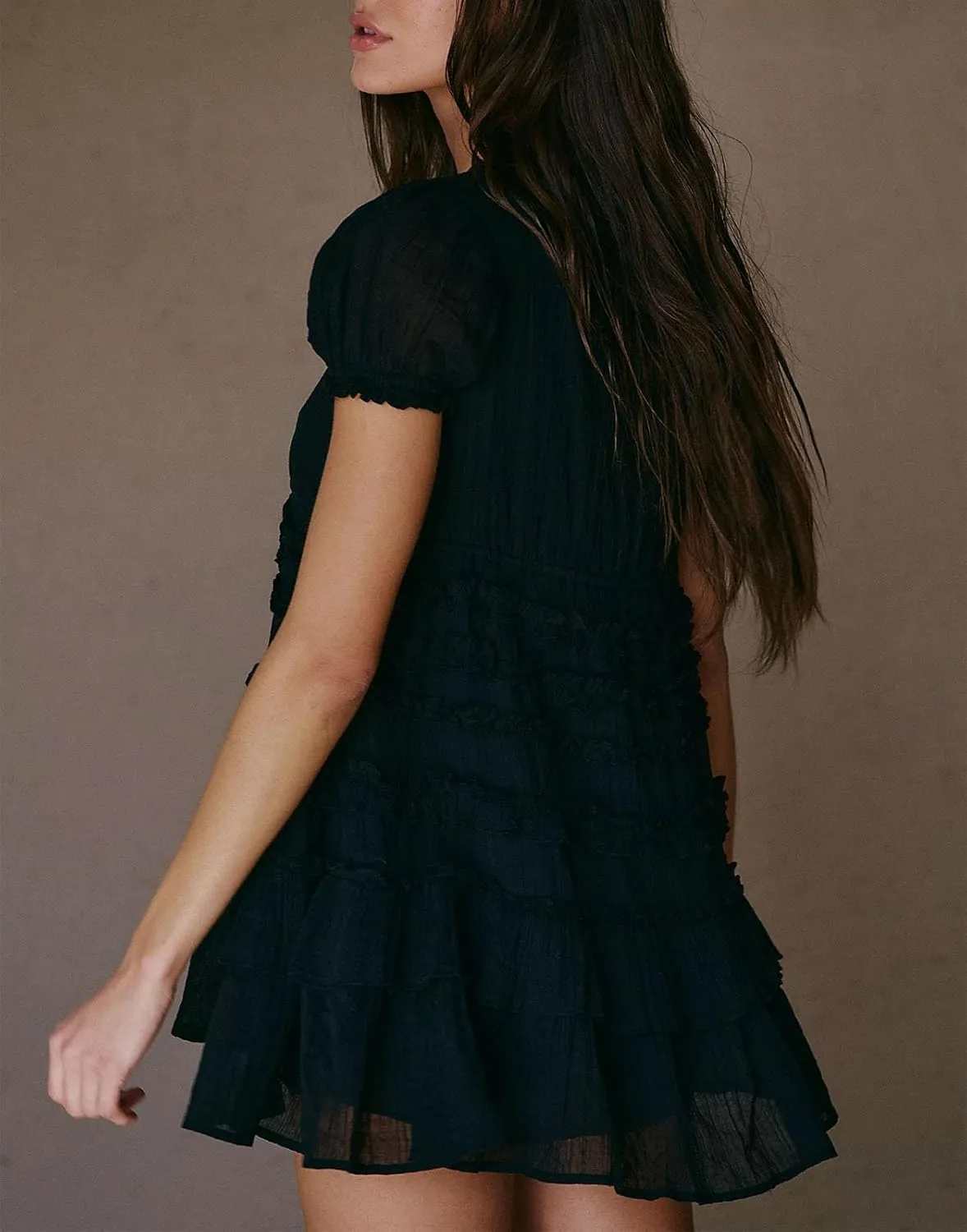 Women Boho Mini Dress Aesthetic Floral Embroidery Puff Short Sleeve Square Neck Short Dress Beach Vacation Clothes