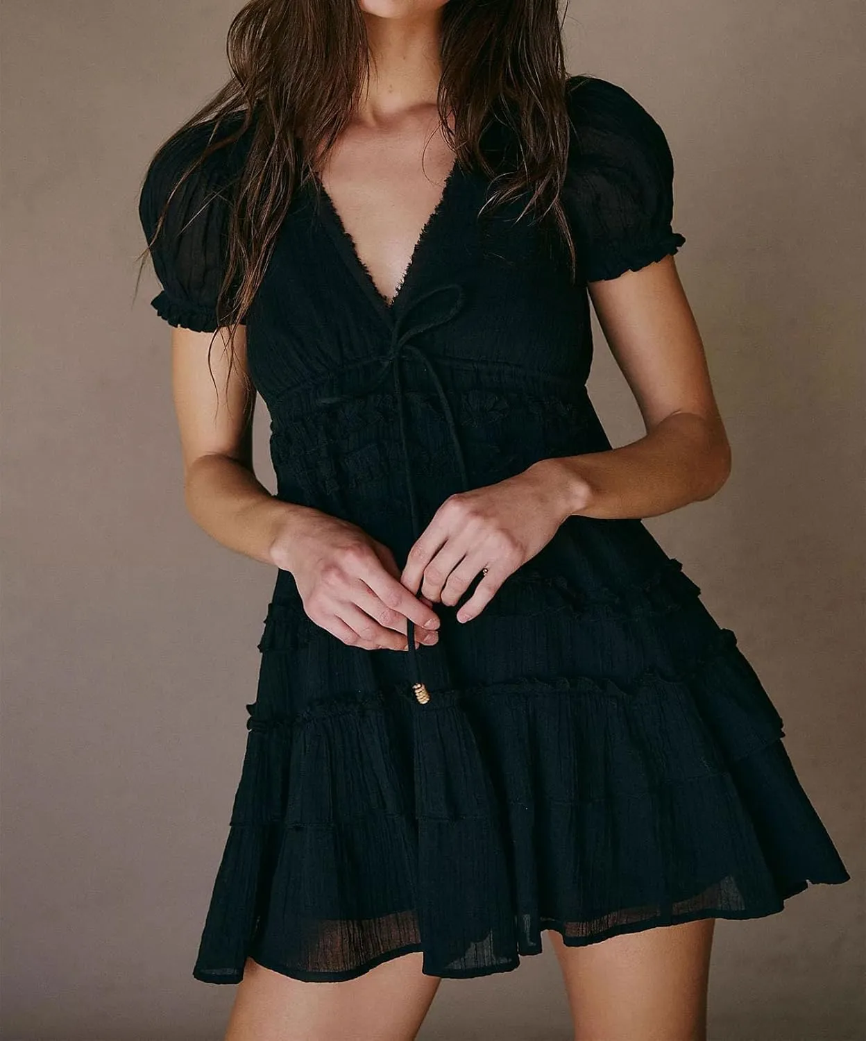 Women Boho Mini Dress Aesthetic Floral Embroidery Puff Short Sleeve Square Neck Short Dress Beach Vacation Clothes
