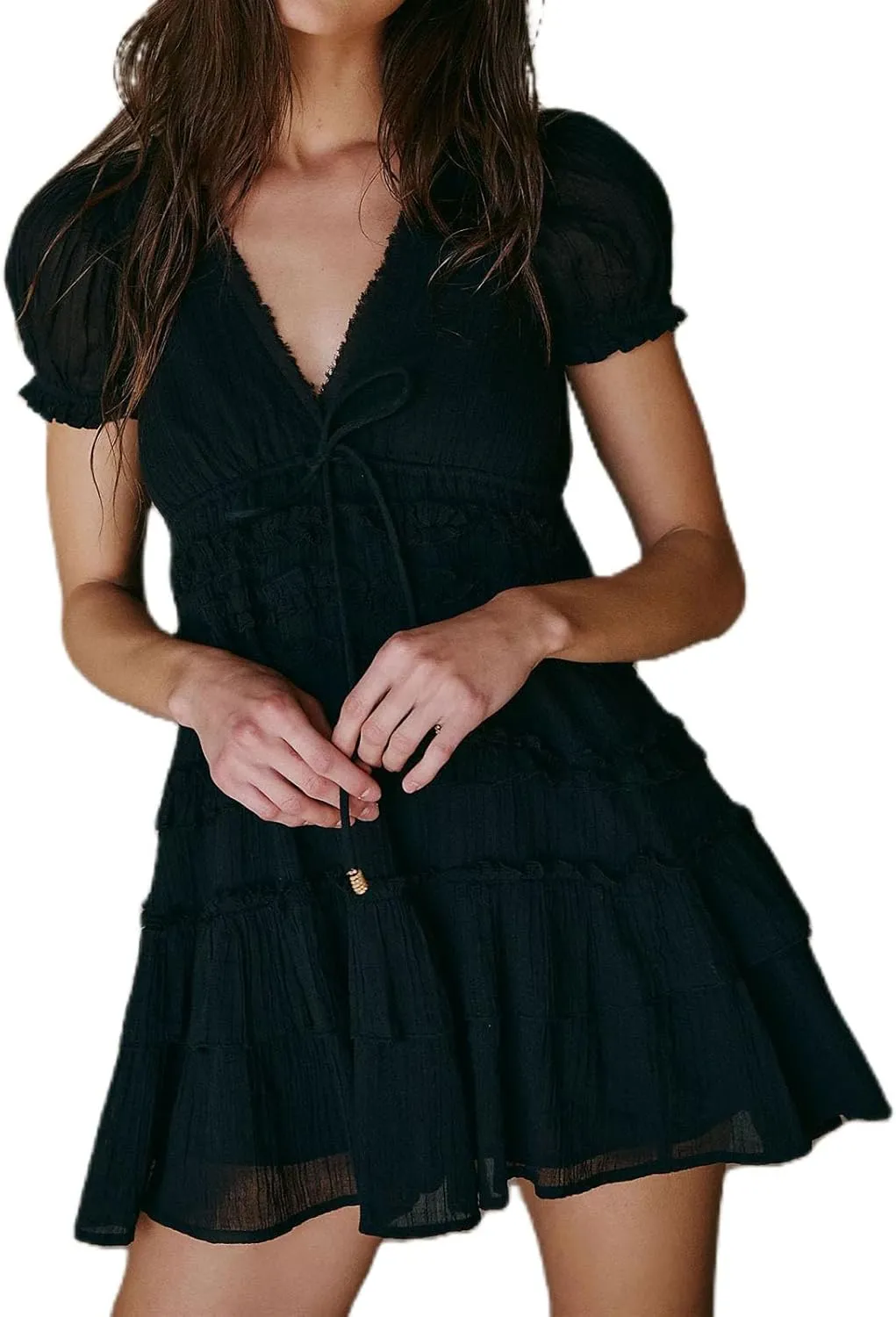Women Boho Mini Dress Aesthetic Floral Embroidery Puff Short Sleeve Square Neck Short Dress Beach Vacation Clothes