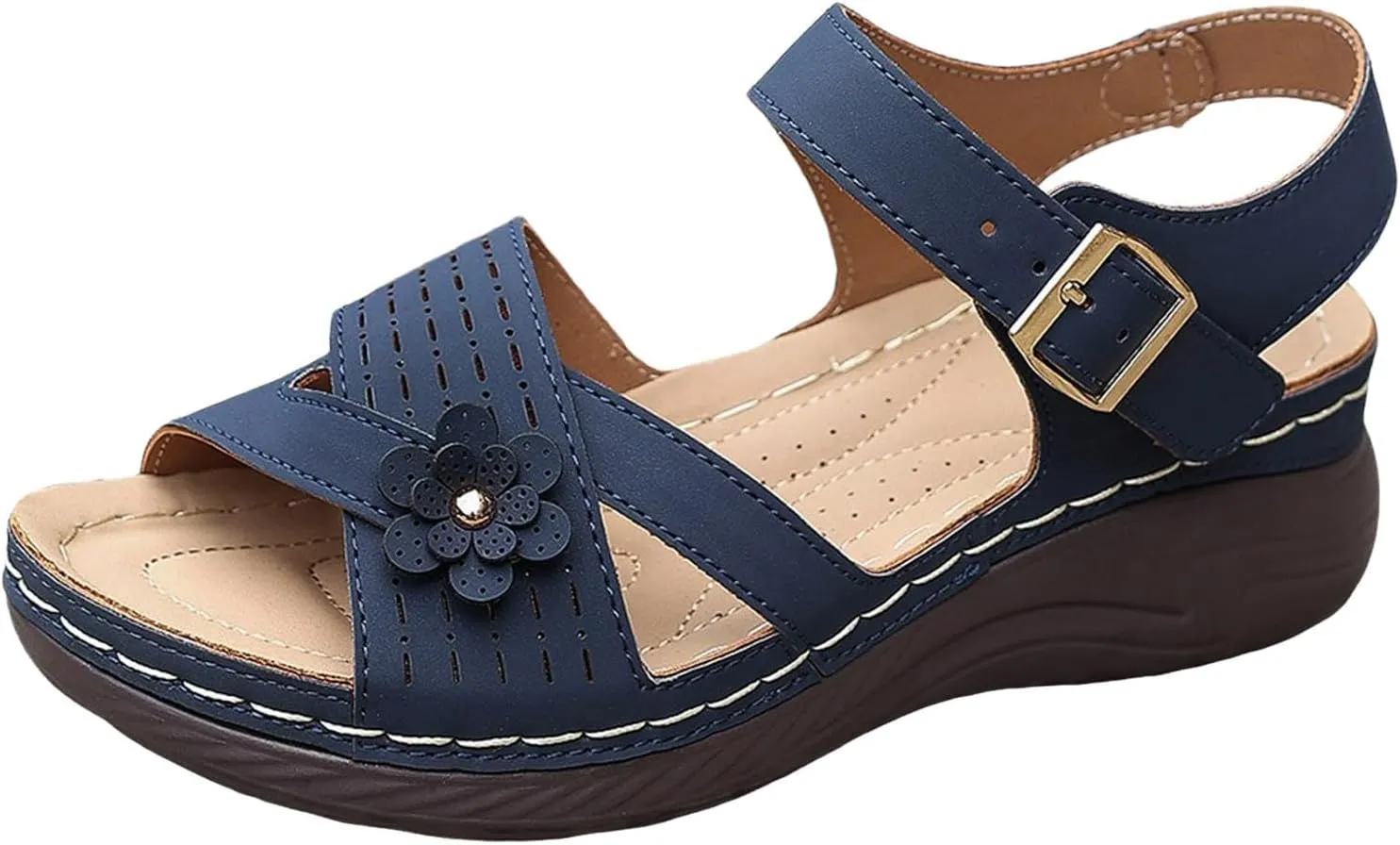 Women Comfortable Sandals Comfortable Wedge Platform Walking Sandals Orthopedic Arch Support Sandal Dressy Casual Open Toe Sandal with Adjustable Hook Loop