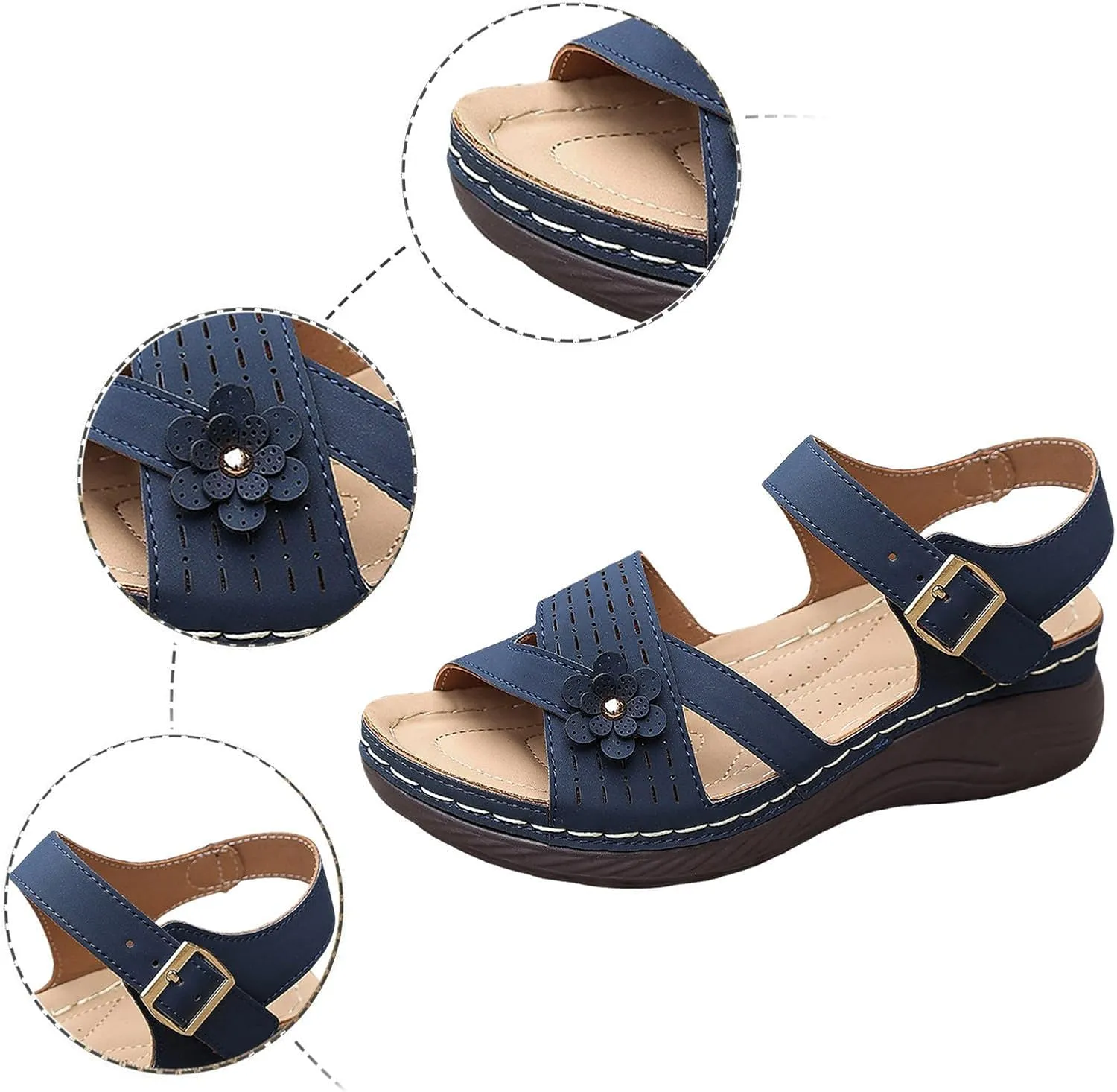 Women Comfortable Sandals Comfortable Wedge Platform Walking Sandals Orthopedic Arch Support Sandal Dressy Casual Open Toe Sandal with Adjustable Hook Loop