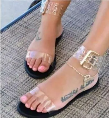 Women flats sandals gladiator  transparent open toe jelly shoes