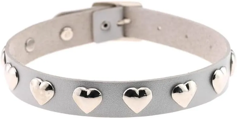 Women Heart Leather Choker Necklace Handmade Adjustable Punk Costume Cosplay Nightclub Neck Collar Choker