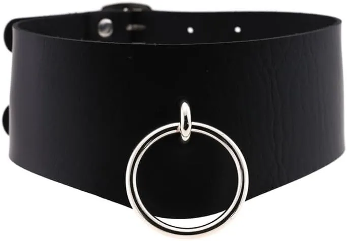 Women Leather Choker Necklace Adjustable Round Costume Cosplay Nightclub Punk Neck Collar Choker Handmade