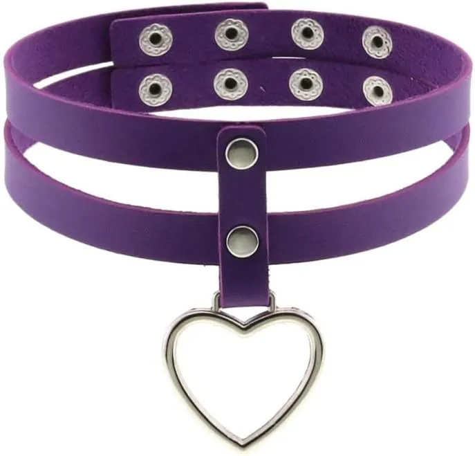 Women Leather Choker Necklace Handmade Adjustable Costume Cosplay Nightclub Punk Heart Neck Collar Choker