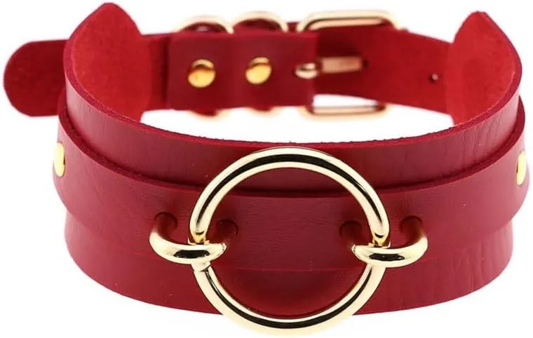 Women Leather Choker Necklace Handmade Adjustable Round Costume Cosplay Nightclub Punk Neck Collar Choker