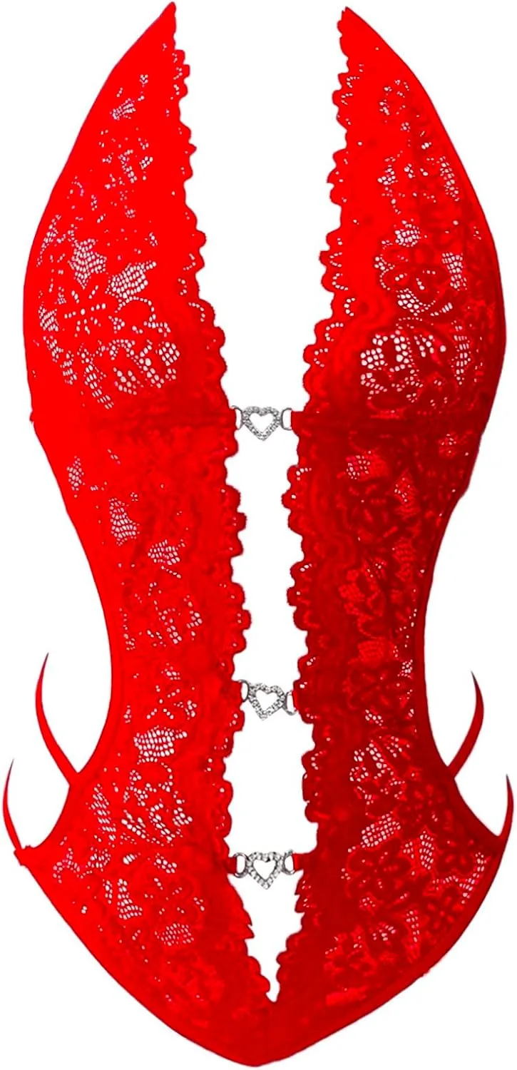 Women One Piece Lingerie Sexy Lace Bodysuit Deep V Teddy Babydoll Nightgown Sexy Lingerie for Women Naughty Outfits