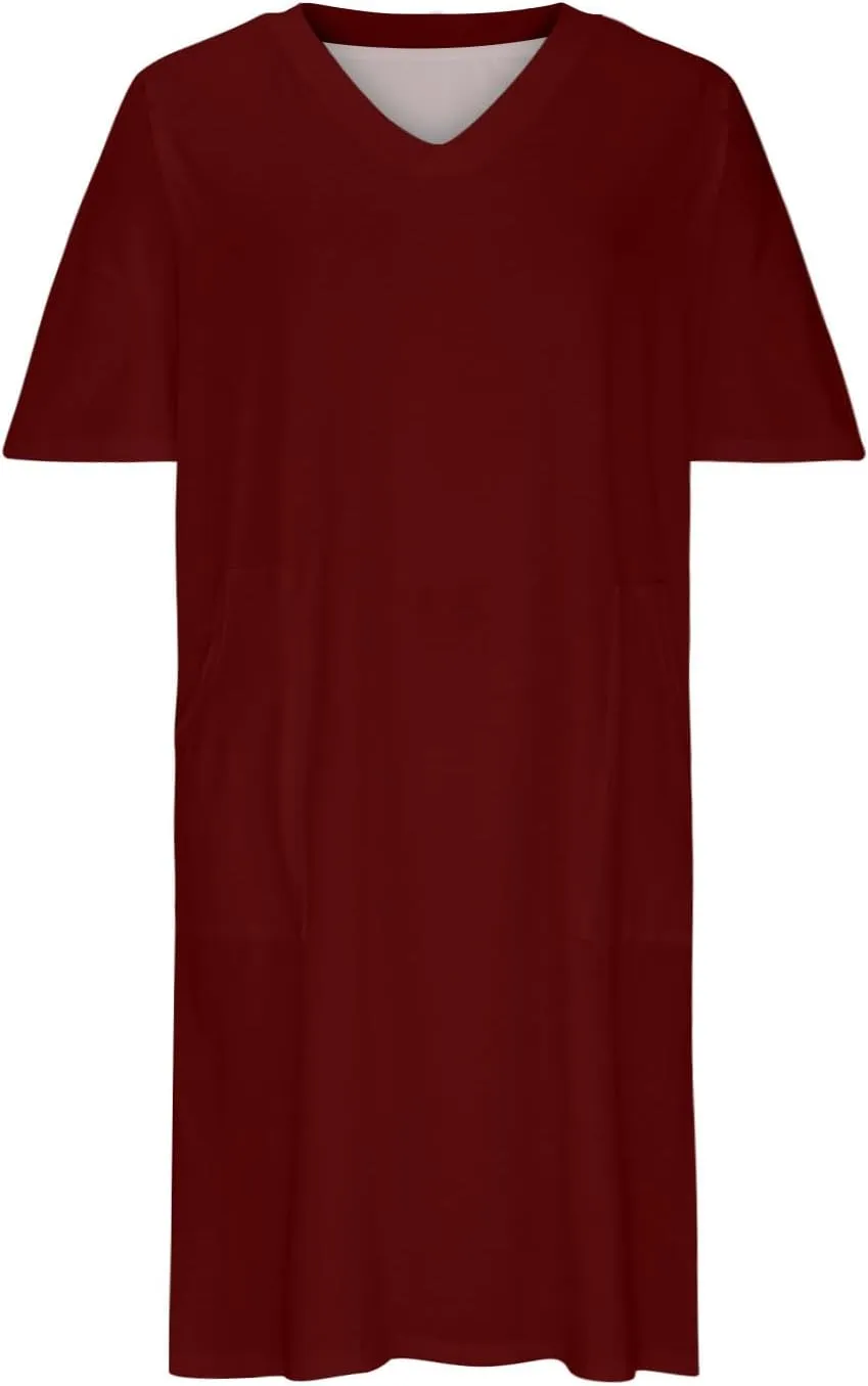 Women Oversized Shirt Dress V Neck Short Sleeve Midi Dresses Casual Summer Loose Plus Size Drees with Pockets