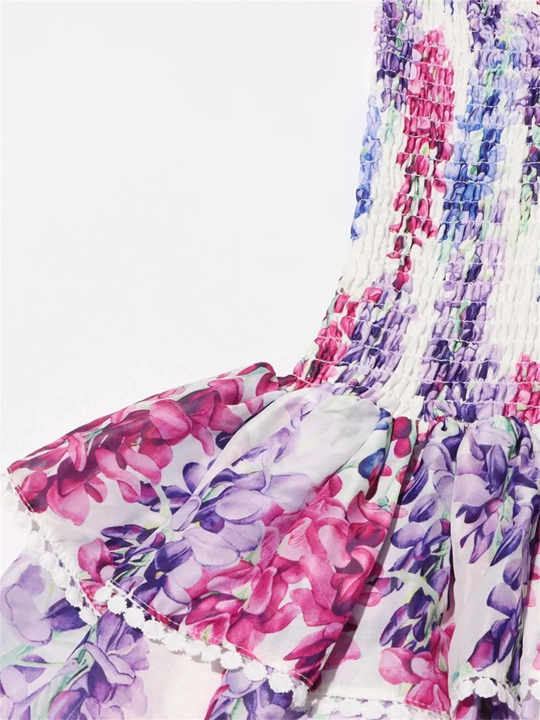 Women Summer Spliced Printing Strapless Sleeveless Ruffles Fold Mini Dress