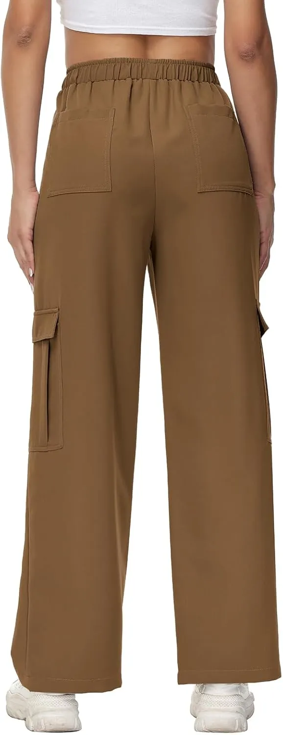 Women Wide Straight Leg Pants Trendy Y2k Streetwear Cargos Twill Utility Pant with 6 Pockets