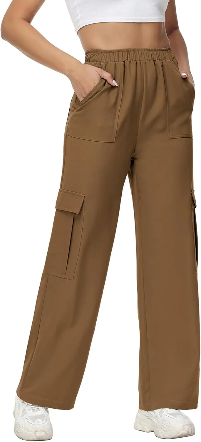 Women Wide Straight Leg Pants Trendy Y2k Streetwear Cargos Twill Utility Pant with 6 Pockets