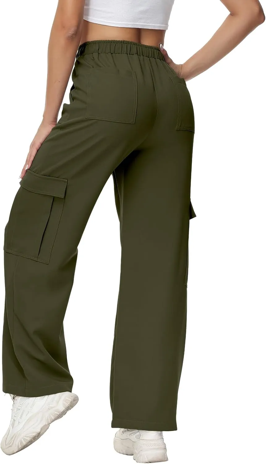 Women Wide Straight Leg Pants Trendy Y2k Streetwear Cargos Twill Utility Pant with 6 Pockets